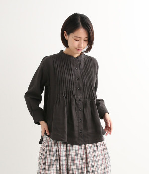 リネンオックスタックブラウス(ブラック-M)
