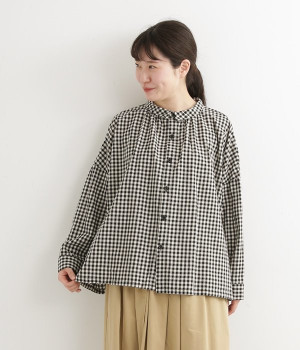 コットンオックスチェック2wayブラウス(ブラックチェック2-LL)