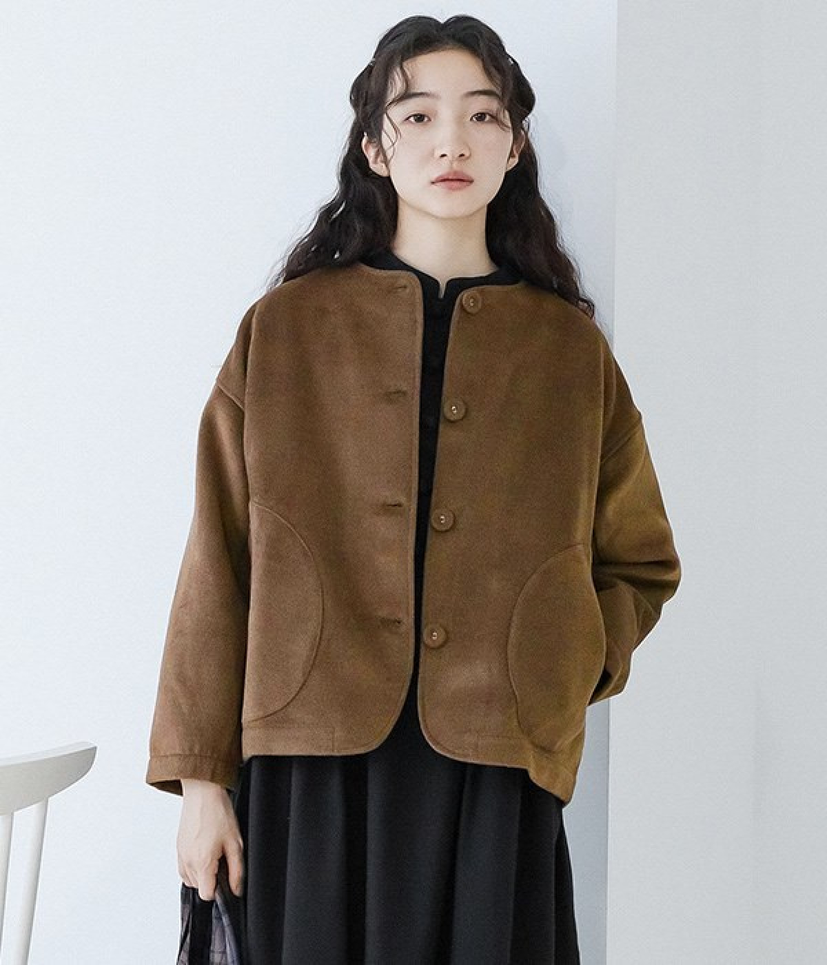 フェイクウールジャケット(ブラウン-M)