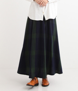 コットンビエラチェックスカート(ネイビー×グリーン-M)