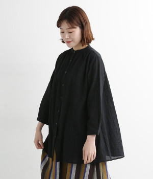 シャーリングギャザーブラウス(ブラック-L)