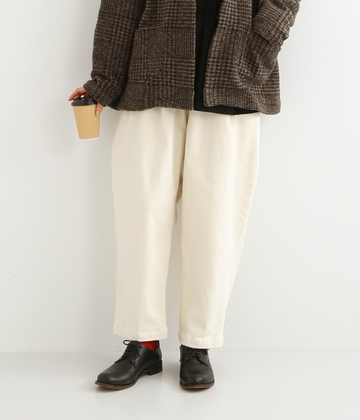 ストレッチカルゼ裏起毛　パンツ(アイボリー-3L)