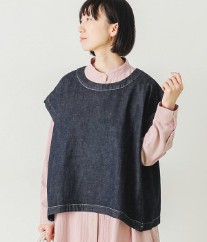 サイドボタンデニムベスト(インディゴネイビーデニム-L)