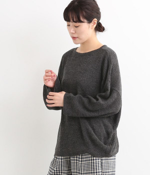 国産2WAY鹿の子編みカーディガン(チャコール-L)