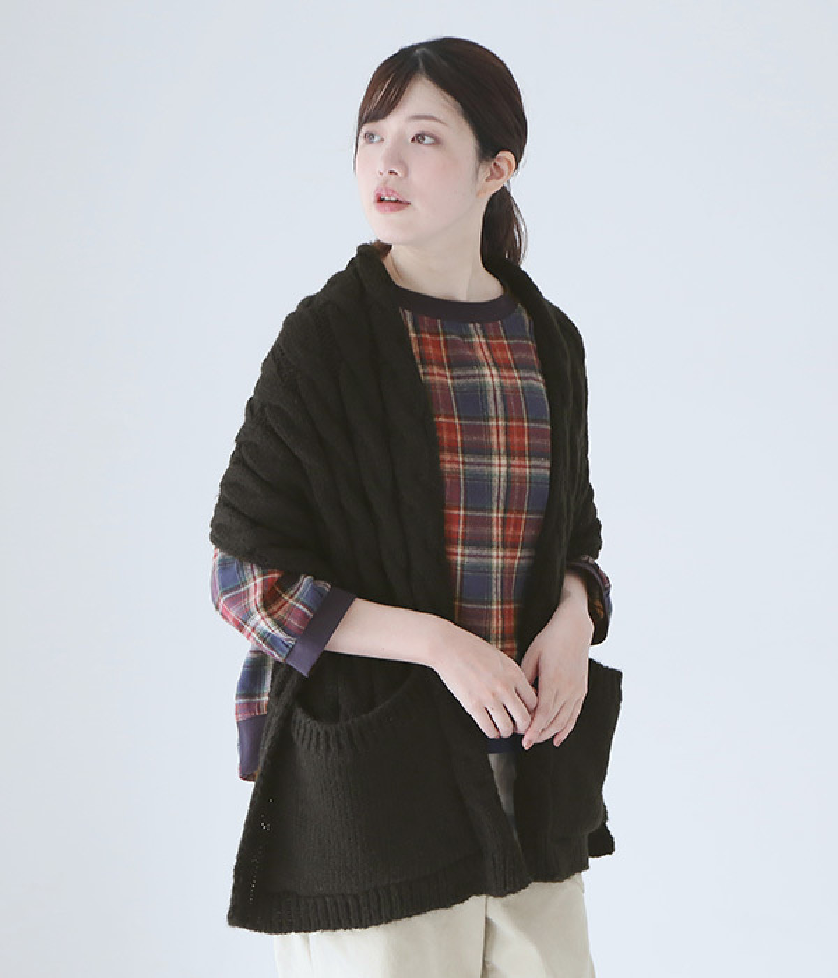 ポケット付きストール(ブラック-ONESIZE)