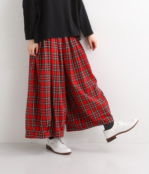 コットンオックスチェックワイドタックパンツ