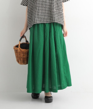 リネンコットンオックスタックスカート(グリーン-L)
