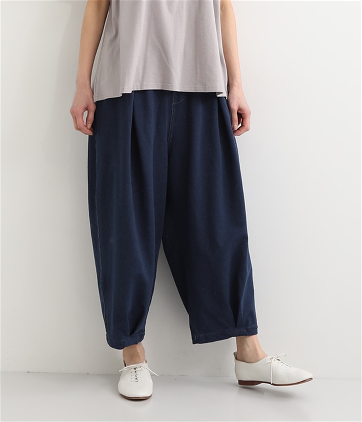 ニットデニムタックコクーンパンツ(ブルー-M)