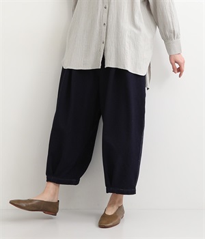 ニットデニムタックコクーンパンツ(ネイビー-L)