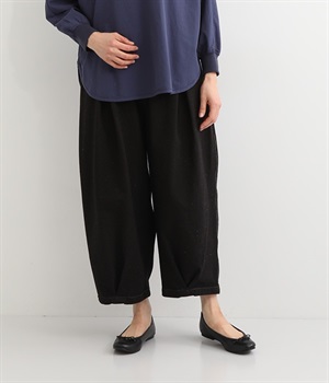 ニットデニムタックコクーンパンツ(ブラック-L)