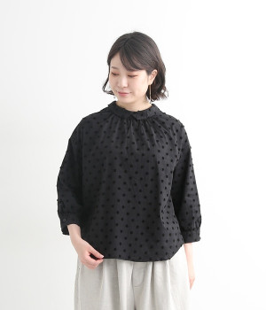 コットンカットドビー2WAYドットブラウス(ブラック-M)
