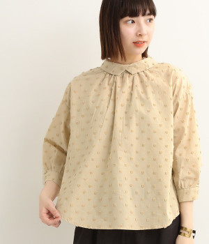 コットンカットドビー2WAYドットブラウス(ベージュ-L)