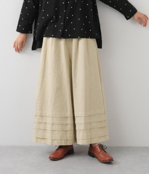 コットンリネンオックス裾タックワイドパンツ(キナリ-L)
