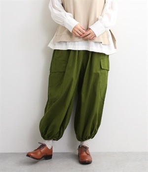 コットンツイルイージーカーゴパンツ(オリーブ-L)