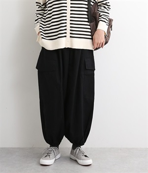 コットンツイルイージーカーゴパンツ(ブラック-L)