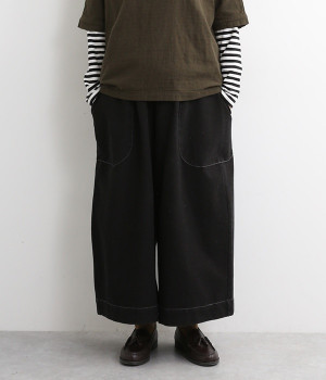 裏毛ニットデニムワイドパンツ