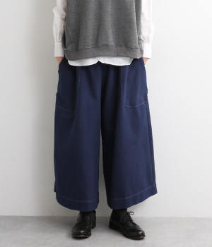 裏毛ニットデニムワイドパンツ(ブルー-M)