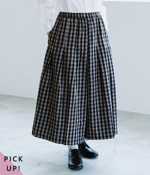 コットンビエラブロックチェックワイドタックパンツ