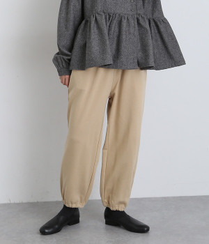 コットン裏毛裾ゴムパンツ(ベージュ-L)