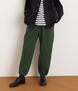 コットン裏毛裾ゴムパンツ(グリーン-LL)