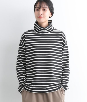 天竺ハイネックボーダープルオーバー
