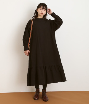 コットンツイル起毛ギャザー切替ワンピース