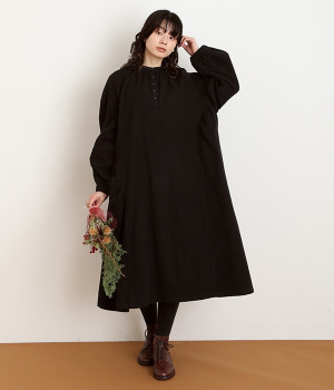 コットンツイル起毛切替ワンピース(ブラック-3L)