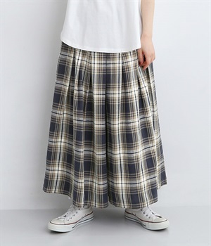 コットンオックスチェックタックパンツ(ネイビー-M)