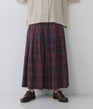 コットンオックスチェックタックパンツ(レッド-L)