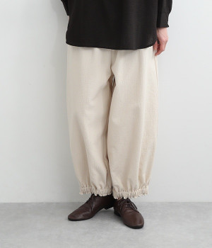 コットン ダブルフェイス 裾ギャザーパンツ(ベージュ-LL)