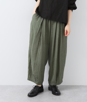 コットントップWガーゼコクーンパンツ(カーキ-L)