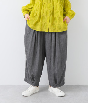 コットントップWガーゼコクーンパンツ(チャコール-L)