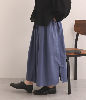 コットンハイカウントギャザースカート(ブルーグレー-M)