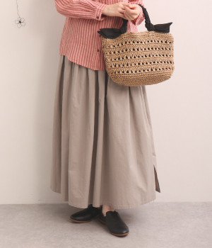 コットンハイカウントギャザースカート(グレージュ-L)