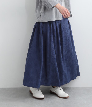 コットン花柄刺繍 ギャザースカート(ネイビー-L)