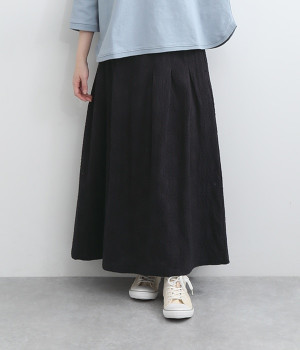 コットン花柄刺繍 ギャザースカート(スミクロ-L)