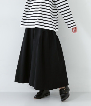 コットンツイルギャザースカート(ブラック-L)