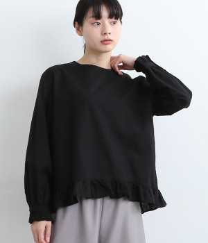 コットンリネンオックス　裾フリルプルオーバー