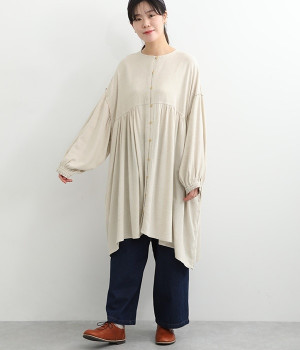 リネンレーヨンスラブ　切替えギャザーチュニック(キナリ-ONESIZE)