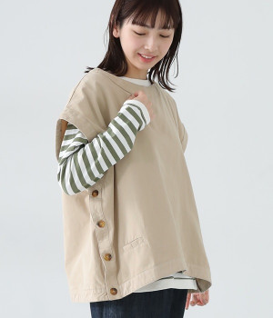 コットンツイルサイド切替ワイドベスト(ベージュ-LL)