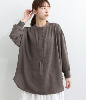 シングルガーゼ  多釦プルオーバー(チャコール-M)