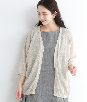和紙混天竺　シアーカーディガン(ライトベージュ-M)
