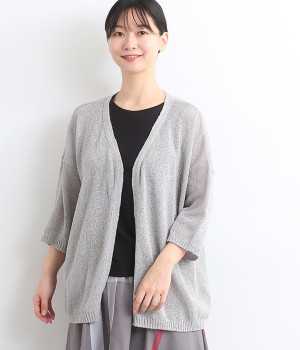 和紙混天竺　シアーカーディガン(グレー-LL)