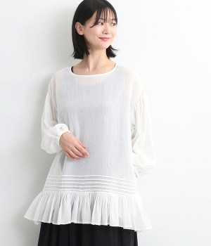 コットンワッシャー　前後2WAY裾フリルシャツ(オフホワイト-ONESIZE)