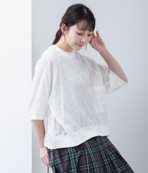 シャーリング　前後差ポケット付きプルオーバー(アイボリー-M)