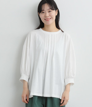 コットン天竺　ピンタックカットソー(オフホワイト-LL)