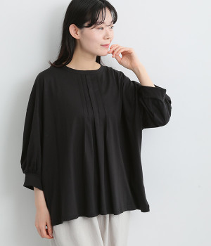 コットン天竺　ピンタックカットソー(ブラック-3L)