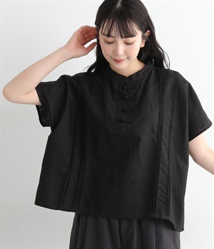 別注｜チャイナボタンブラウス(ブラック-LL)