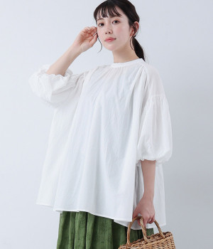 コットンジョーゼットバルーンスリーブプルオーバー(オフホワイト-ONESIZE)