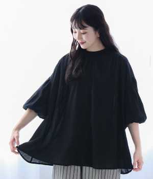 コットンジョーゼットバルーンスリーブプルオーバー(ブラック-ONESIZE)